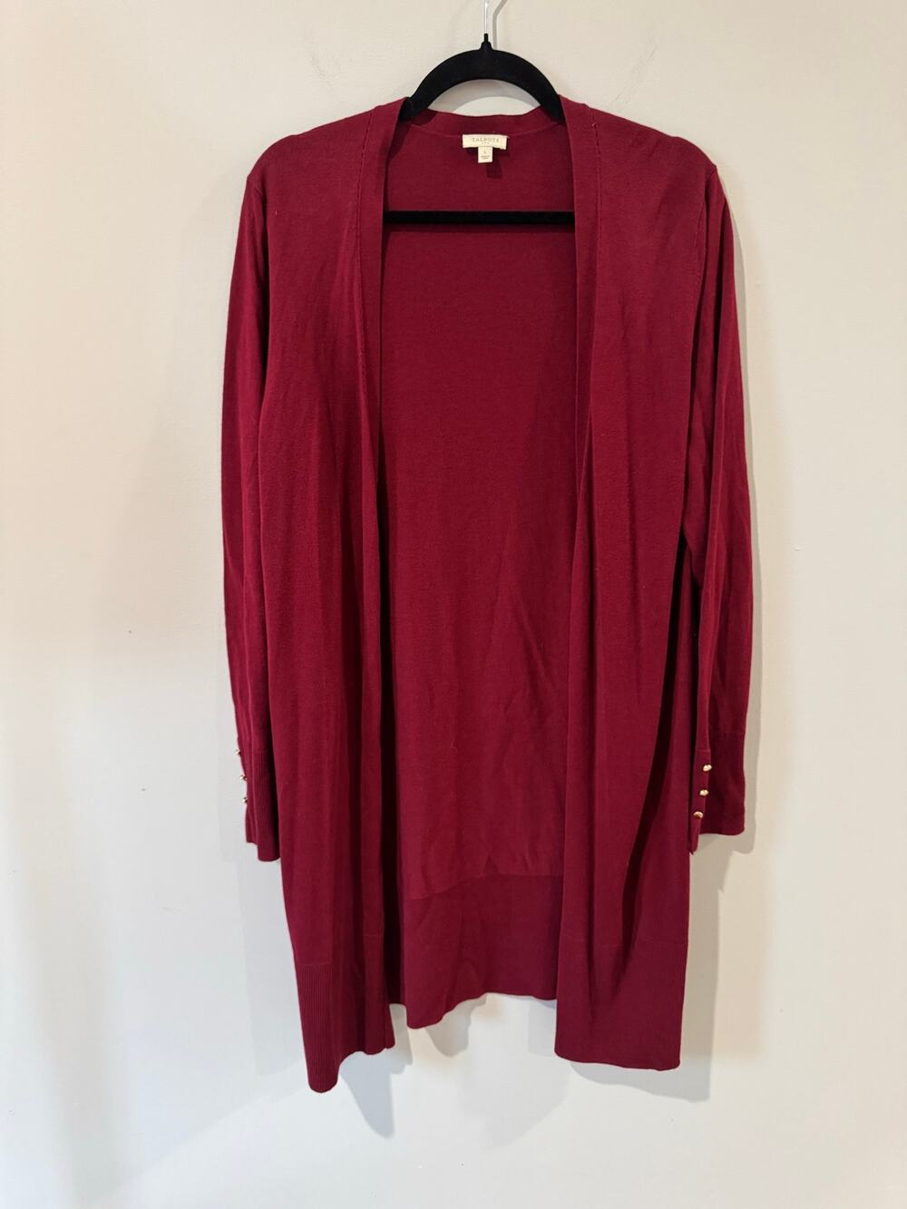 Talbots Burgundy Long Open Cardigan Size L – Lightweight Knit